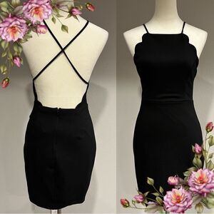 Lush Scalloped Little Black Dress with open back