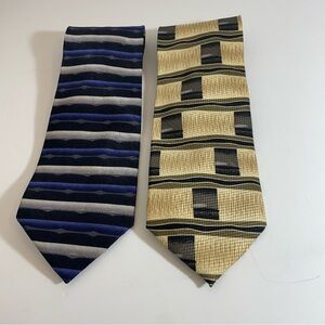 Di Moggio Handmade 100% Silk Set of Two Vintage Ties in Yellow and Blue