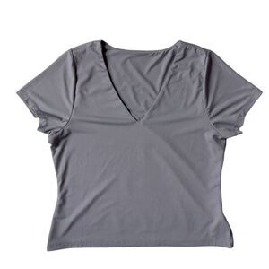 Mark Edwards Women's XL Gray Double Lined Short Sleeve Stretchy V-Neck Blouse