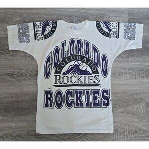 MLB (Apex One) - Colorado Rockies Big Logo white T-Shirt 1990s L‎