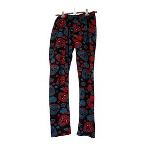 Sugar skull fleece lined pants Just Cozy red blue and black in great condition