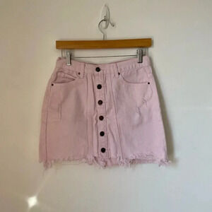 Lioness Distressed Mini denim Skirt Pink Size Small