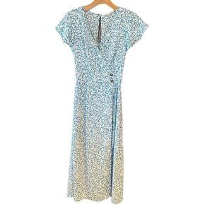 Sienna Sky XS Turquoise LibertyFloral Maxi Faux Wrap Lined Ruffle Sleeve Dress