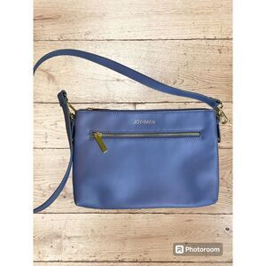 Joy Iman Shoulder Bag Clutch Convertible Envelope Style Blue Leather