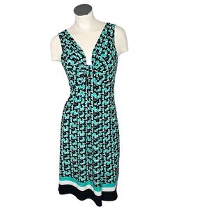 DONNA MORGAN Geometric Green Black White Sleeveless Midi Dress Size 6