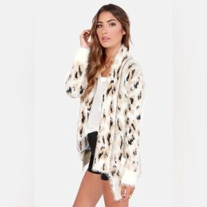 Mink Pink Zippora Cream Animal Print Wrap Sweater-Size Small