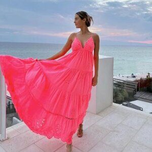 Maxi Dress FARM RIO Womens Small Fluorescent Pink Cotton Fairy Cruise