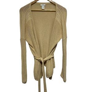 Sundance Cardigan Womens M Tan Brown Belted Cotton Open Knit Long Sleeve Sweater