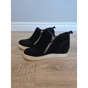 Steve Madden Wedge Womens Bootie Black Suede‎ leather White Soles 9M