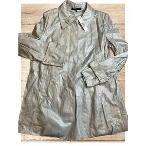 Ellen Tracy Trench Coat Coated Linen Lightweight Shimmer Size Large