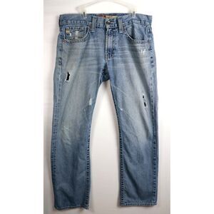 Big Star Union Jeans Mens 34R 36x30 Blue Straight Relaxed Medium Wash Distressed