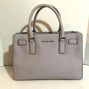 Michael kors grey saffiano leather satchel handbag