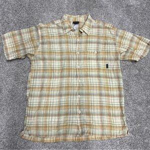 Patagonia Shirt Mens Large AC Button Up Short Sleeve Plaid Organic Cotton Gauze