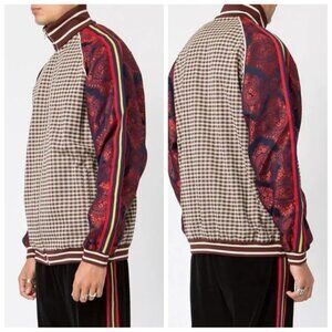 NWT GUCCI MICRO-CHECK AND PAISLEY-PRINT VELVET TRACK JACKET Size XS