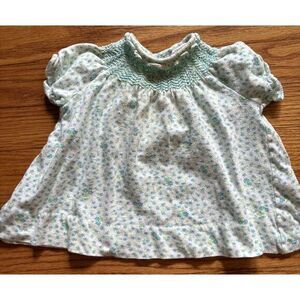 Vintage Blue Floral Hand Smocked Baby Girl‎ Dress 12 Months Ruffled Sleeves