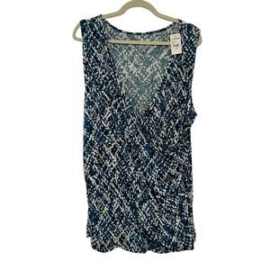 NWT Lane Bryant Faux Wrap Sleeveless Blouse Size 3X blue white black pattern