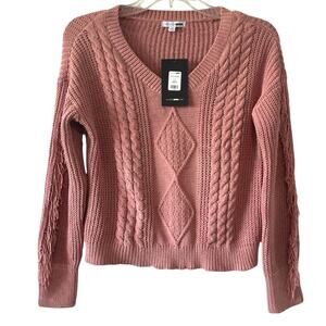 NWT Fashion Nova Eliana Sweater in Mauve pink (Size M) fringe western