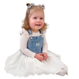 OshKosh B’Gosh Baby Girls Denim White Eyelet Jumper Dress 6 Months