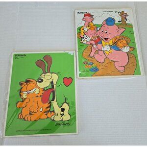 Vintage Wooden‎ Playskool Garfield and The Three Little Pigs puzzles