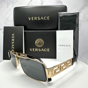 Versace Sunglasses Gold Rectangle Metal Logo Black Retro Italy 100% Authentic