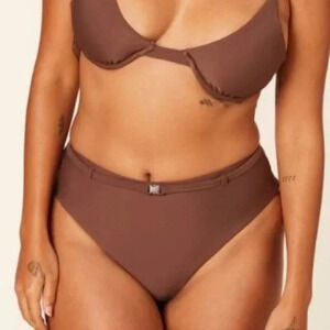 Andie Swim The Riviera High Waisted Bottom Espresso Eco Nylon Size Medium