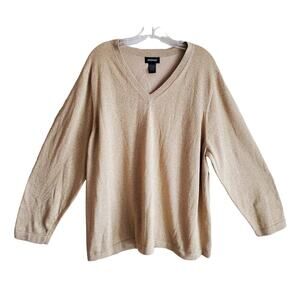 AVENUE Women's Plus 26 28 Gold Sweater Top V Neck Long Sleeve Metallic Bust 50"