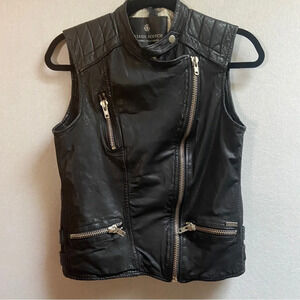 Maison Scotch Moto Vest Black Leather Zip Sleeveless Jacket  Sz S (17” PTP)