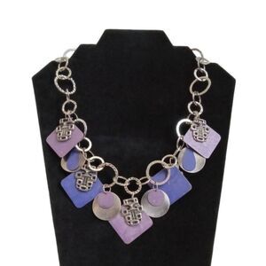 Shades of Purple & Silver Multi Shape Dangle Charms Geometric Statement Necklace