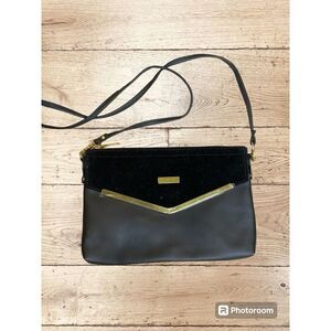 Joy Iman Shoulder Bag Clutch Convertible Envelope Style Black Leather