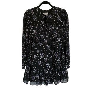 Urban Outfitters Size XS Black Floral Long Sleeve Mini Dress Tie Front Crepe