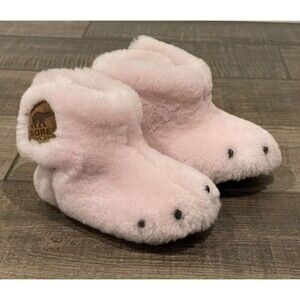 Sorel Cozy Faux Fur Bear Paw Slippers Girls Dusty Pink Size 3 Baby