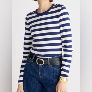 J Crew. Perfect-fit LS crewneck Tshirt w/buttons Color: Montauk Stripe A Evenin