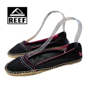 Reef Rainforest Black Slip On Pink Trim Jute Espadrille Women's Ballet Flats 8