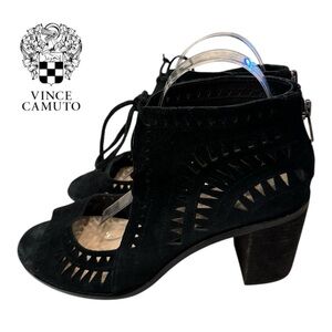 Vince Camuto Women's Tarita Black Cutout Lace Up Suede Ankle Booties Sandals 9.5