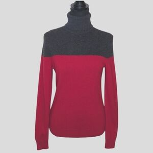 Lord & Taylor 100% Cashmere  Red Gray Classic Turtleneck Sweater S