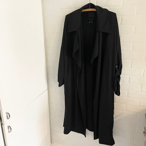 REVOLVE x Maison 500 Cinqcent Trench Coat Lagenlook Fluid Black Sz S Oversized - Picture 4 of 14