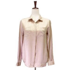 Garnet Hill 100% Silk Blouse Button Front Long Sleeve in Champagne Taupe Size 4