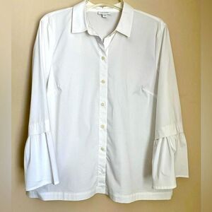 J.Jill White Button Down Bell Sleeve Shirt Medium