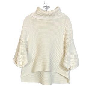 Free People Ribbed Cream Turtleneck Sweater