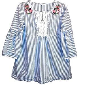 Crown & Ivy Embroidered Striped Tunic in Blue/White/Multi Women’s XS