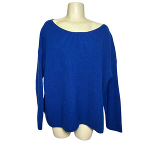 Lord & Taylor Waffle-Knit Boat Neck Long Sleeve Textured Sweater Blue 2X XXL