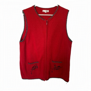 NORTHERN Reflections Red grandma vest embroidered Cardinal birds on pockets