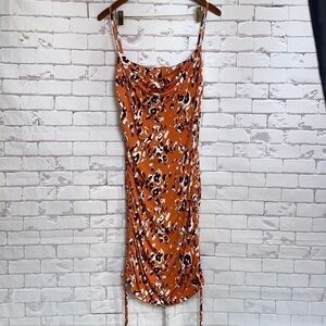 Timing XL orange animal leopard print dress sleeveless draw string cinch sides