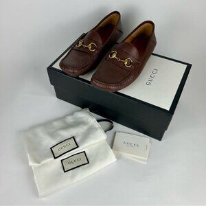 Gucci Hebron Calfskin Men's Horsebit Loafers Light Brown Size 42