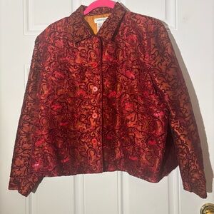 Coldwater Creek Red Scroll Embroidered/Beaded Jacket