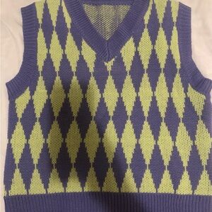 Women's Argyle Sweater Vest - Purple and Green