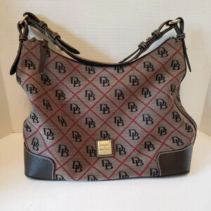 Dooney and Bourke Large Red/Brown/Gray Maxie Quilt  Hobo Bag.