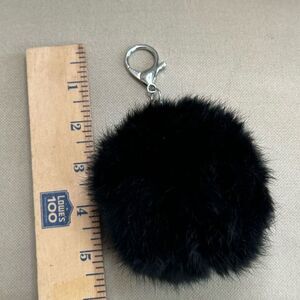 Genuine Rabbit Fur Keychain Black