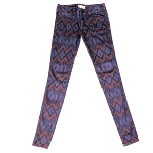 Free People Purple Tribal Aztec Print Skinny Jeans Size 24