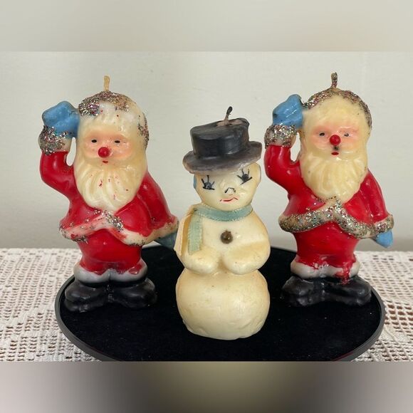 Set of three vintage Christmas candles || Snowman candle vintage || Santa Claus - Picture 11 of 13